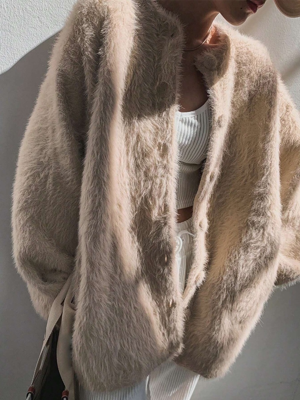 Cozy Plush Teddy Sweater in Light Beige
